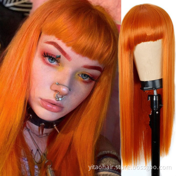 New Arrival wholesale price ginger orange color  Synthetic Hair Wigs With Colorful  Pre-Plucked Big Factory Stock